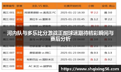 河内队与多乐比分激战正酣球迷期待精彩瞬间与赛后分析